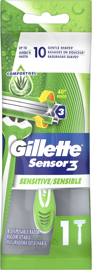 ماكينة حلاقة جيليت سينسور 3 سينسيتيف للرجال للاستخدام مرة واحدة،