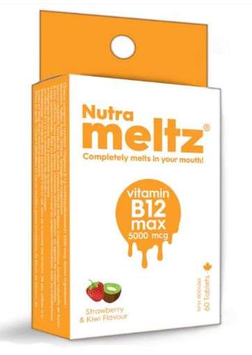 نوترا ميلتز فيتامين ب12 ماكس 5000 ميكروجرام - فراولة وكيوي -  60 قرصًا
